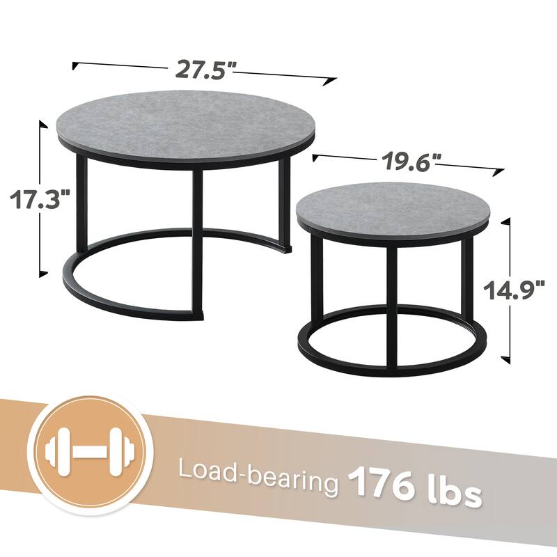 Modern Wooden Waterproof Round Nesting Coffee Table Set of 2