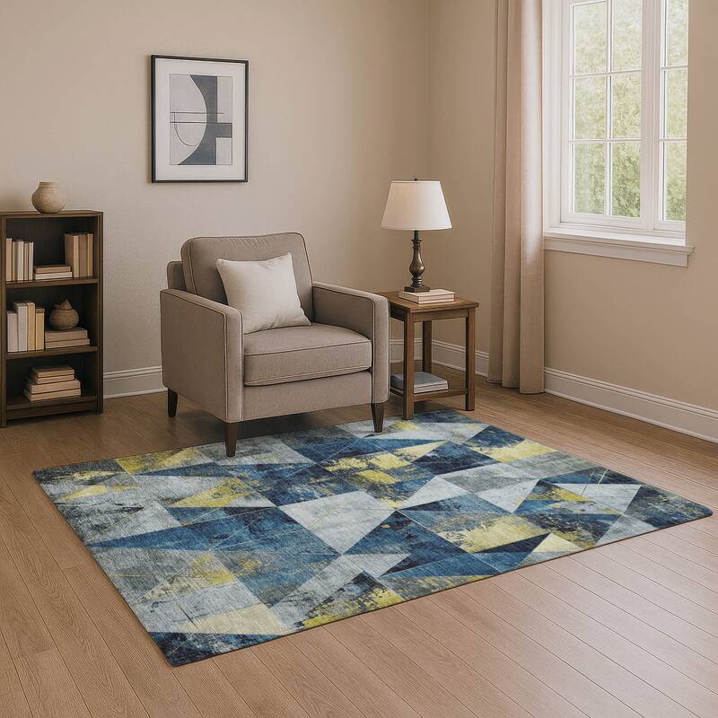 Premium Washable Super Soft Contemporary Mosaic Mayfield Rug - Navy - 5' x 7'6"