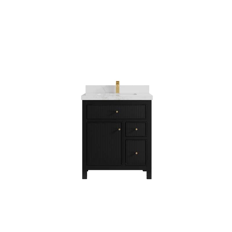Willow Collections 30 in W x 22 in D Sonoma Free Standing Reeded Single Sink Bathroom Vanity with Countertop - 2" Calacatta Nuvo - Black