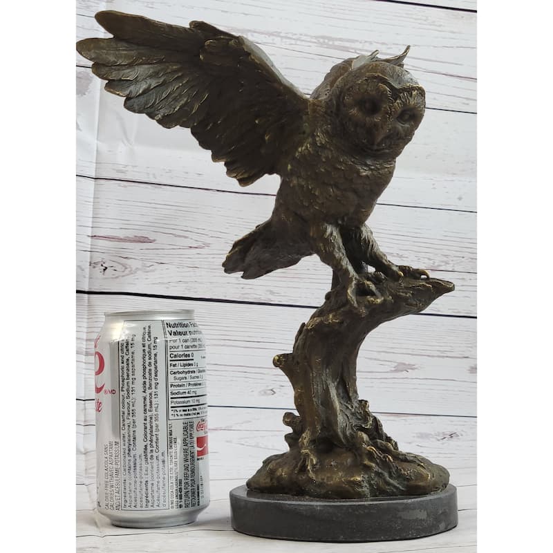 Bronze Marble Base Owl Bird Sculpture Statue Figure Art Decor Hot Cast Figurine