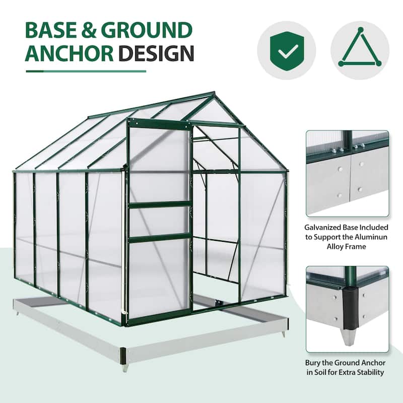 EAGLE PEAK 6x8x7 PC Walk-in Hobby Greenhouse with Adjustable Roof Vent and Rain Gutter,Dark green