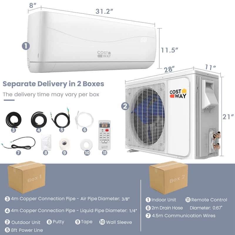9000BTU Split Air Conditioner & Heater 208V-230V Wall Mount AC Unit