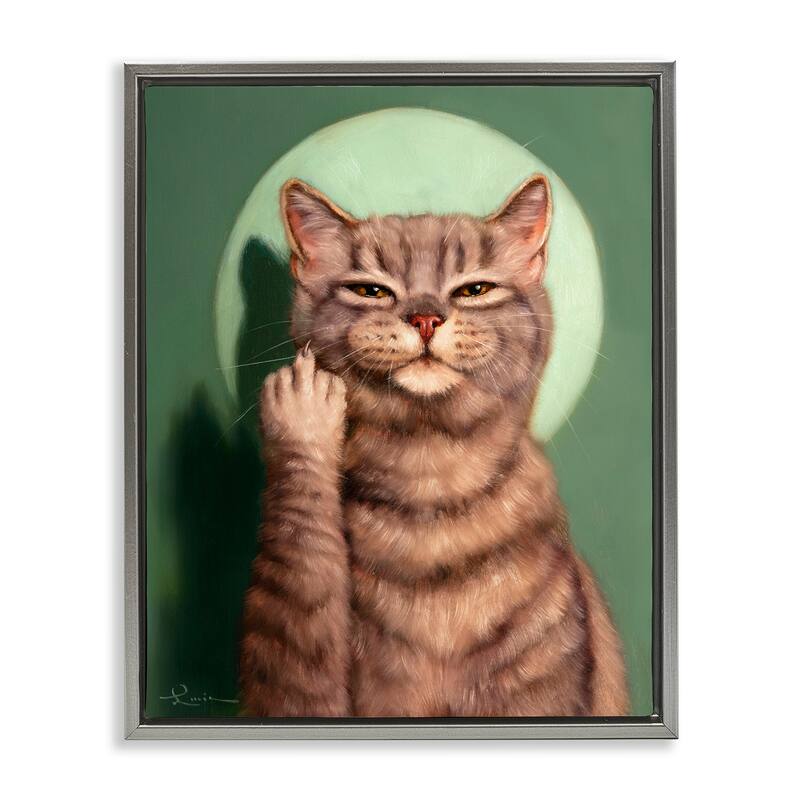 Stupell Cat & Middle Finger Framed Floater Canvas Wall Art Design by Lucia Heffernan