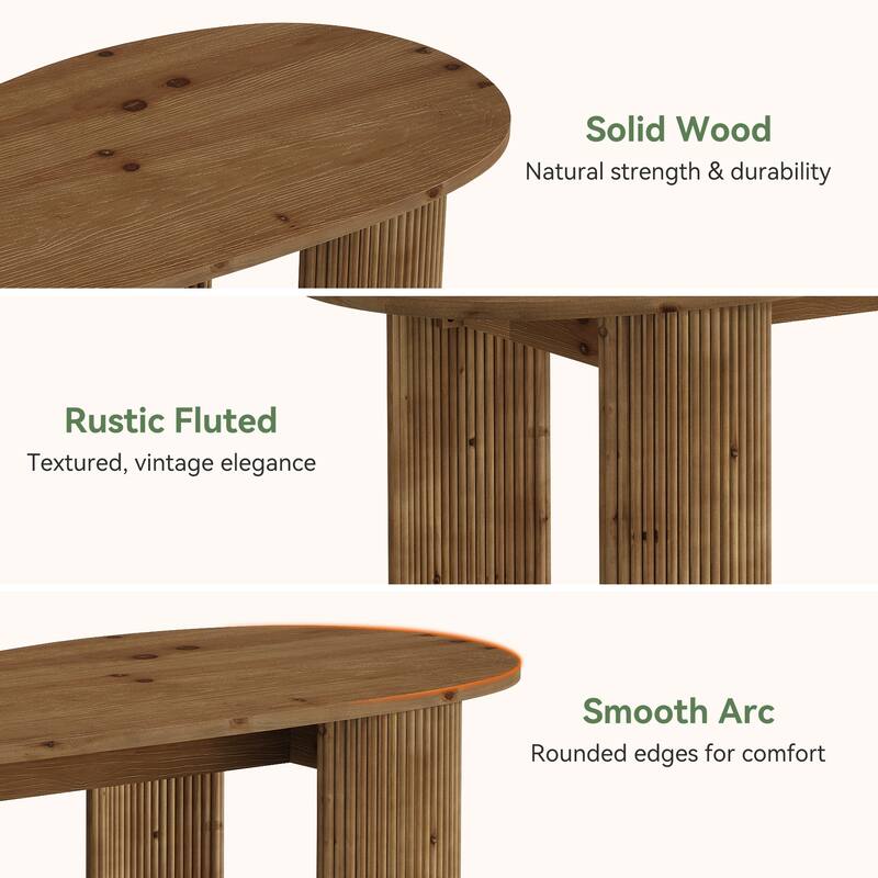 Solid Wood Executive Desk, Curved Small Computer Desk with Sturdy Fluted Legs