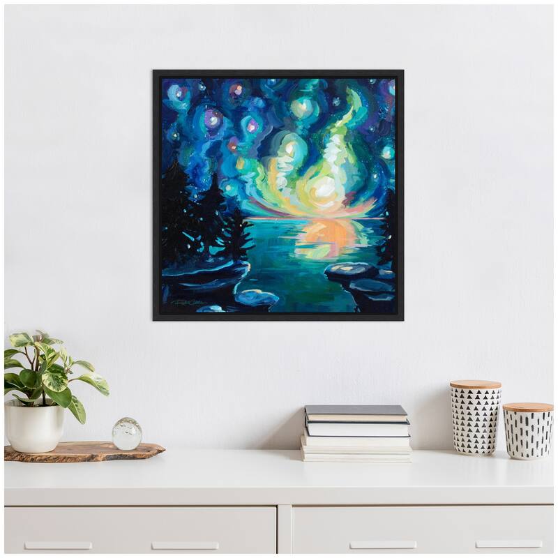 Kate and Laurel Sylvie Starry Sky in Teal Framed Canvas by Rachel Christopoulos
