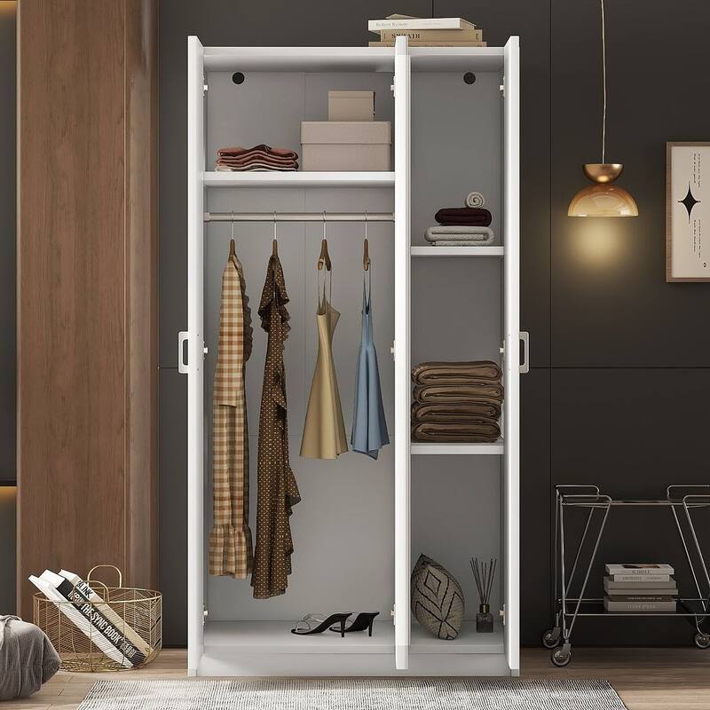 Modern 3 Door Wardrobe with Mirror, 3 Drawers, Hanging Rod - N/A