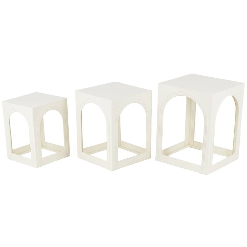 White Metal Nested Side End Accent Table with Arched Cutouts (Set of 3)
