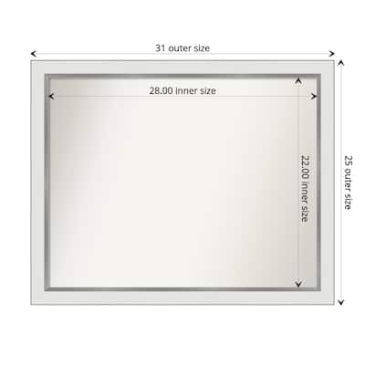 Non-Beveled Bathroom Wall Mirror - Eva White Silver Narrow Frame