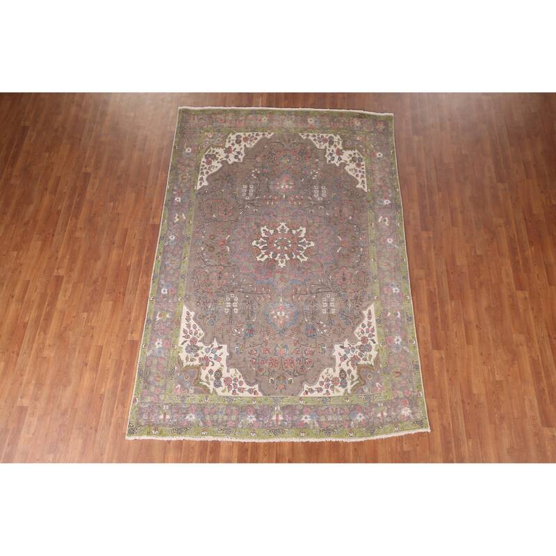 Brown Tabriz Persian Vintage Rug Handmade Traditional Wool Carpet - 6'6"x 9'8"