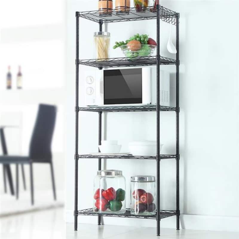 Changeable Assembly Floor Standing Carbon Steel Storage Rack - Black - (21.25 x 11.42 x 59.06)"