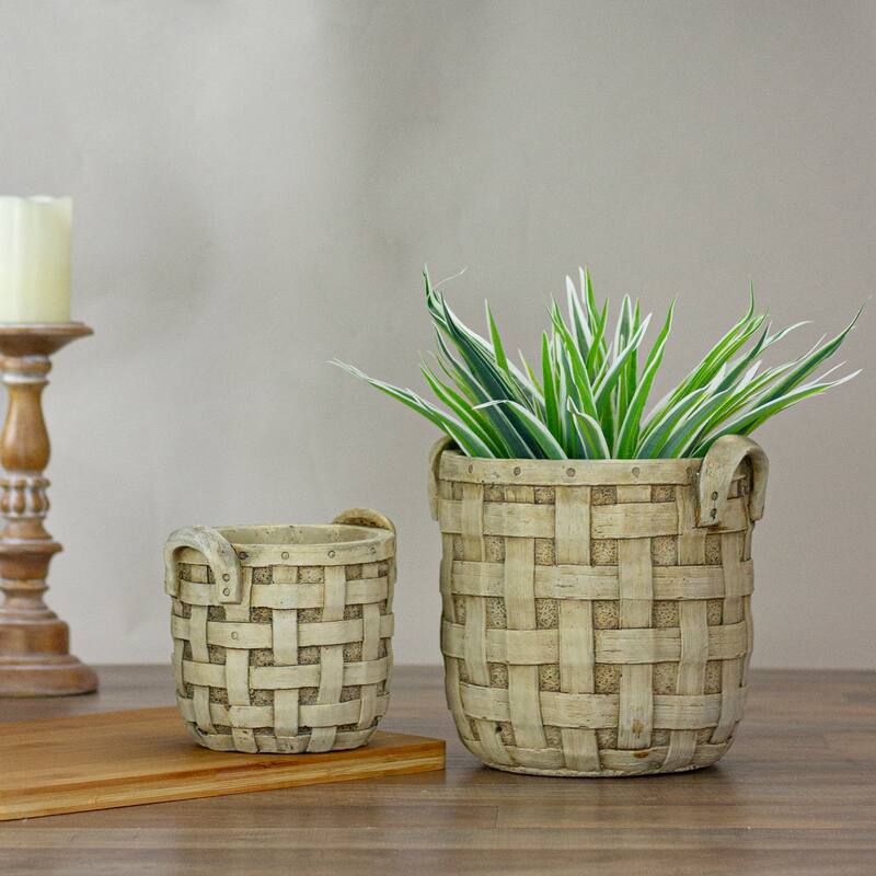 Set of 2 Beige Tobacco Basket Planter Set 9.5"