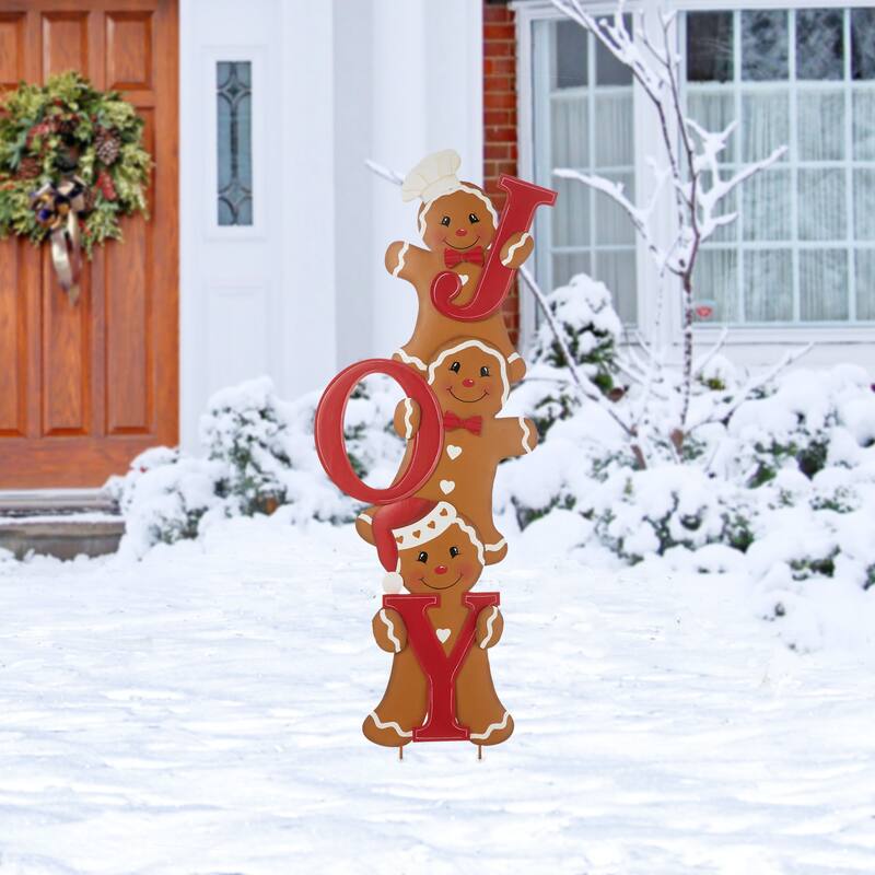 Glitzhome Metal "JOY" Snowman or Gingerbread Man Yard Stake - Gingerbread Man