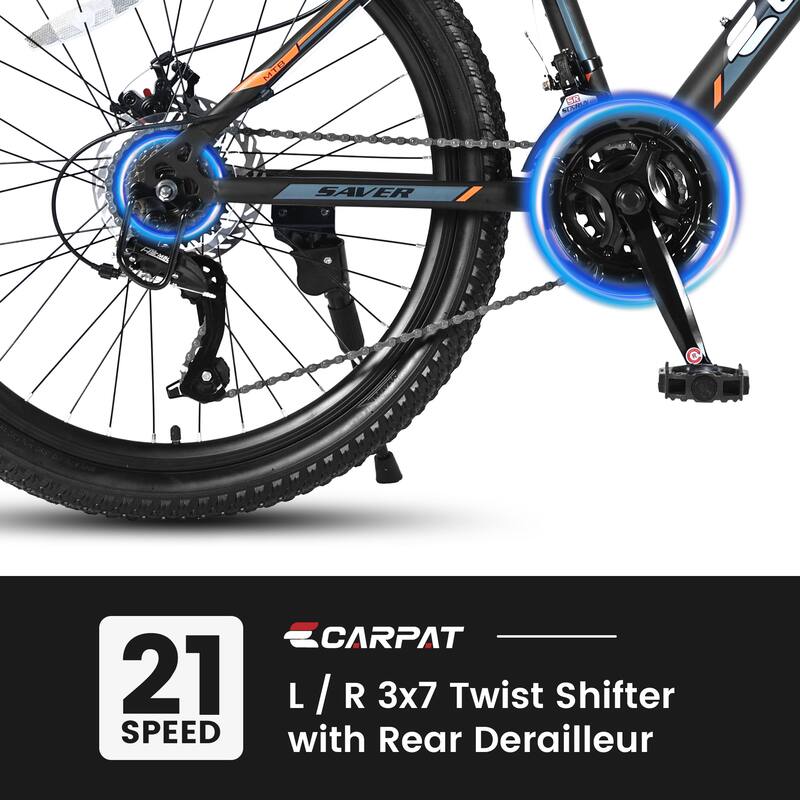 Black Steel Frame 24 inches Wheel Teen Mountain Bike with 21-Speed Gears - 66 L x 24.8 W x 35.8 H inches