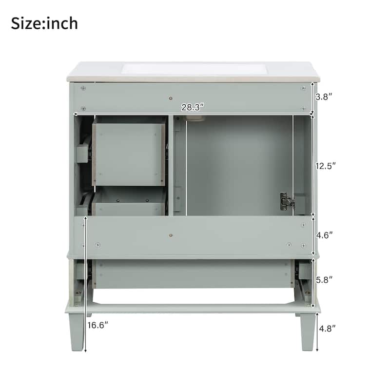 Modern Bathroom Vanity, 30" Freestanding Cabinet with Sink, Bathroom Storage Cabinet with Soft Closing Door and 3 Drawers