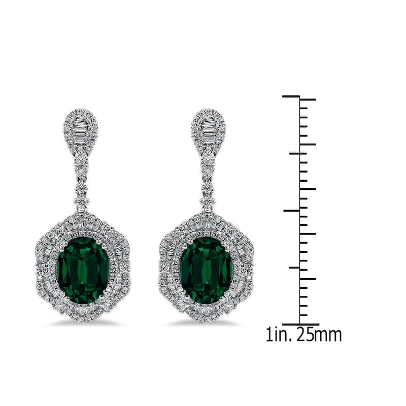 Auriya 4 9/10ct Fancy Oval-cut Emerald Halo Diamond Drop Earrings 3 1/8ctw 18k Gold
