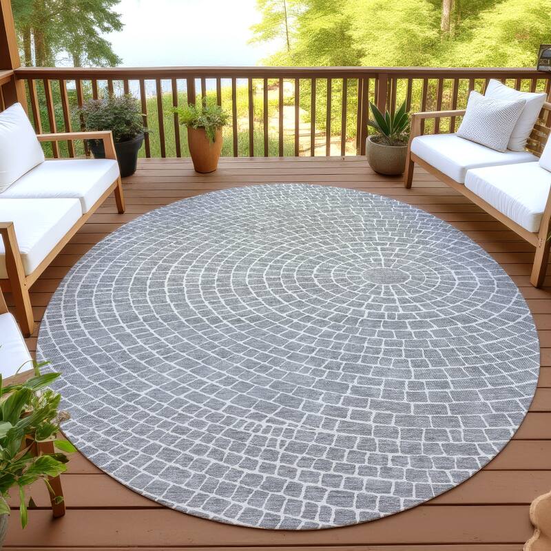 Machine Washable Indoor/ Outdoor Modern Gravity Chantille Rug - Gray - 8' x 8'