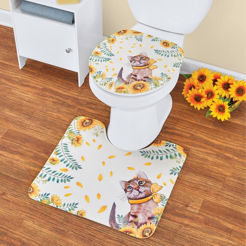 12-Piece Sunflower and Greenery Cat Bathroom Set - 71.65 x 0.01 x 71.65