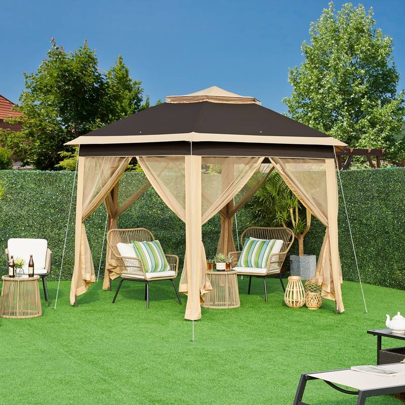 Yaheetech Outdoor Gazebo Pop Up Canopy with Metal Frame Mesh Netting