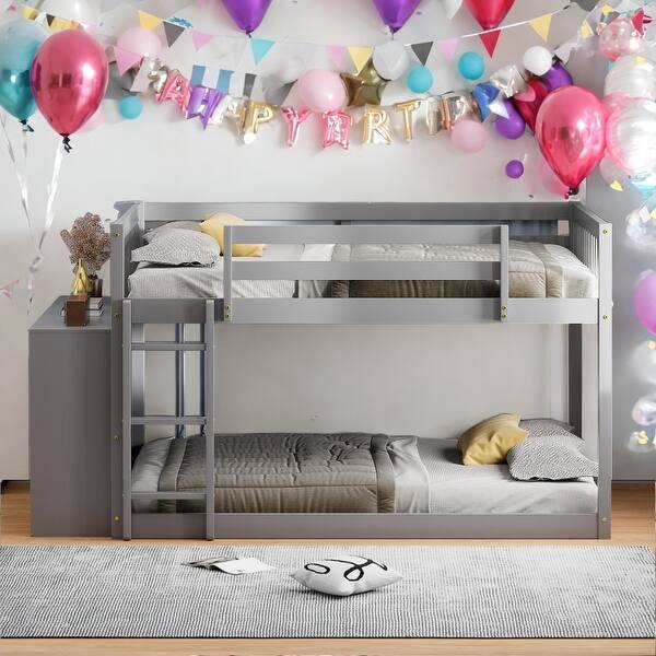 slide 2 of 13, Kids and Baby Full over Full Bunk Bed with 4 Drawers and 3 Shelves Grey
