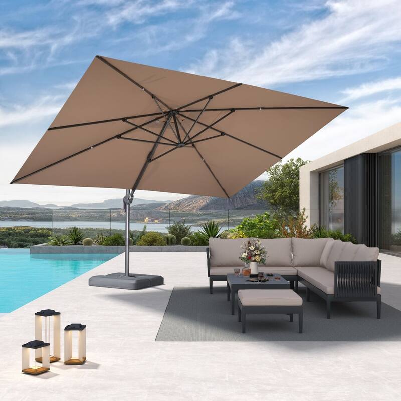 PURPLE LEAF 10 × 13 ft Stylish UV50+ Fade Resistant Patio Cantilever Umbrella with 360-degree Rotation