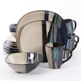 Althea Teal Stripe Stoneware 16-Piece Dinnerware Set (Service for 4)