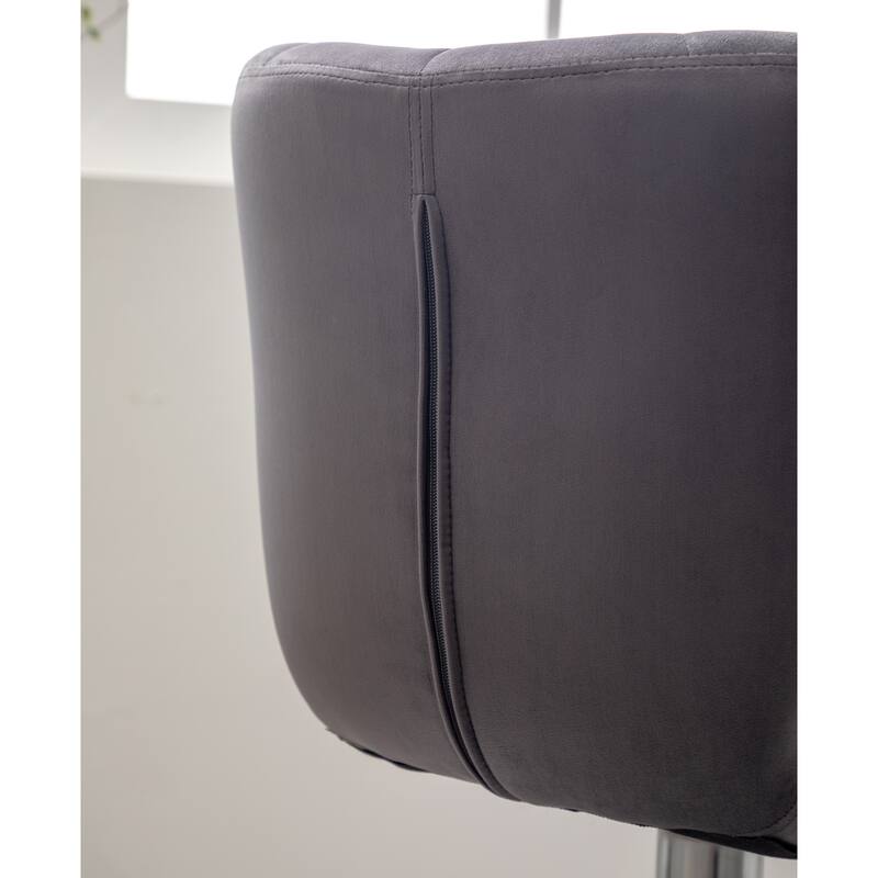 Velvet Upholstered Adjustable Swivel Barstools Set of 2 w/Footrest, Metal Pedestal for Bar, Kitchen Island, Dining Room, Brown