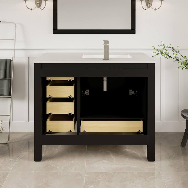 Eviva London 42″ x 18″ Espresso Transitional Vanity with White Carrara Quartz Top