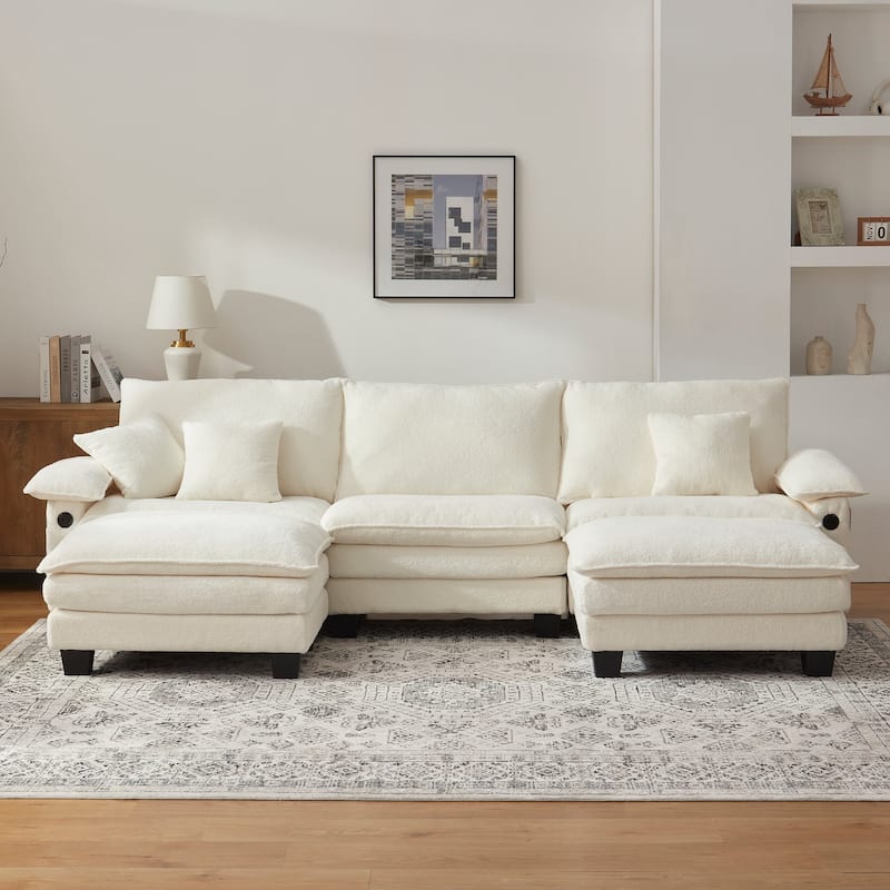 Oversized Sectional Sofa Couch Modular Sectional Sofa with Reversible Ottomans - White