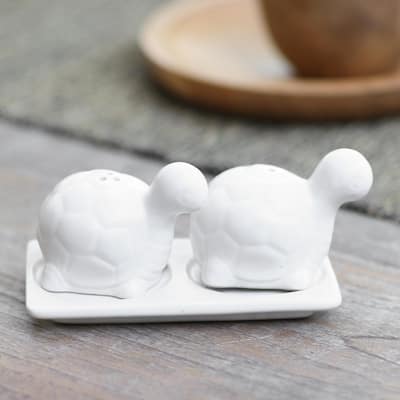 Novica Handmade Tortoise Friends In White Ceramic Salt And Pepper Set