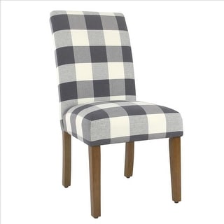 Wooden Dining Chairs with Plaid Pattern Fabric Upholstery H