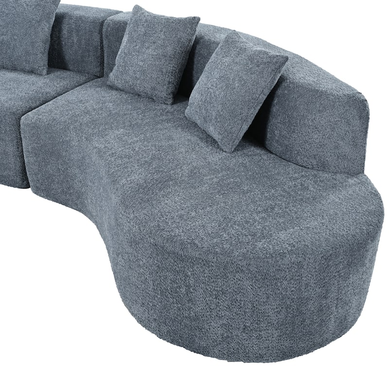 Curved Design Chenille Sectional Sofa, Modern Modular Couch with 4 Pillows, Plush Sponge and Spring Cushion, Sponge Sofa