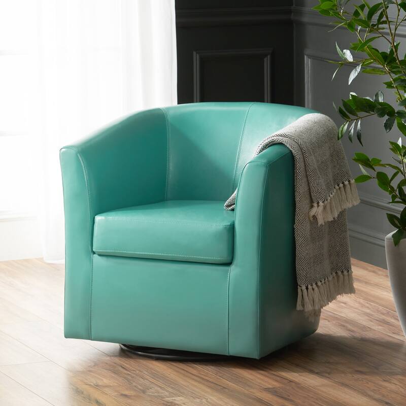 Roomfitters Modern Swivel Club Chair, Faux Leather Accent Armchair with Curved Back and Cushioned Seat for Living Spaces