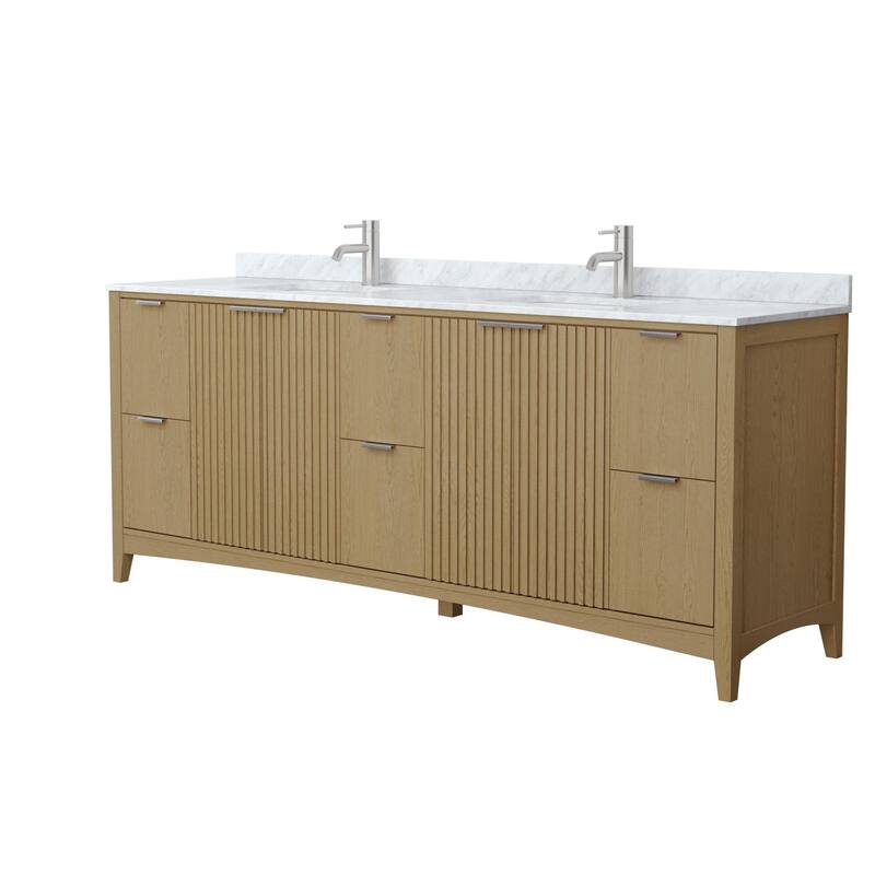 Wyndham Collection WCF9191-84D-CMUNSMXX Palmilla 84" Free Standing - Natural Oak / Brushed Nickel Hardware