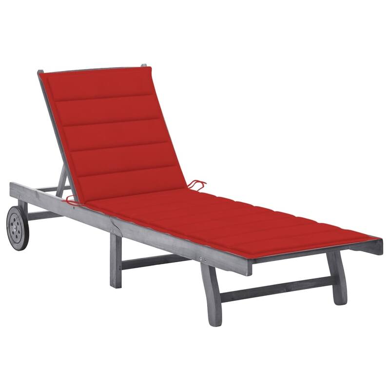 vidaXL Patio Lounge Chair Sunbed Sunlounger with Cushion Solid Acacia Wood - Red