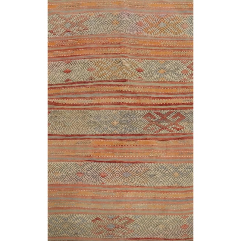Hand Woven Oriental 100% Wool Carpet Southwestern Tribal Multi-Colored Kilim Area Rug - 7' 2'' X 4' 5''