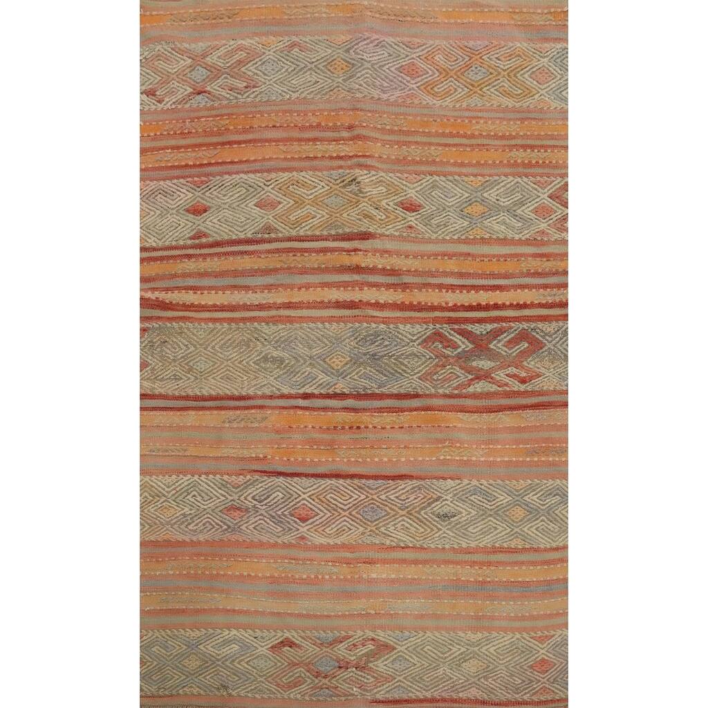 Hand Woven Oriental 100% Wool Carpet Southwestern Tribal Multi-Colored Kilim Area Rug - 7' 2'' X 4' 5''