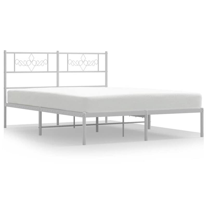 vidaXL 12 Inches White Queen Metal Bed Frame No Mattress - 81.5" x 61.4" x 35.4"