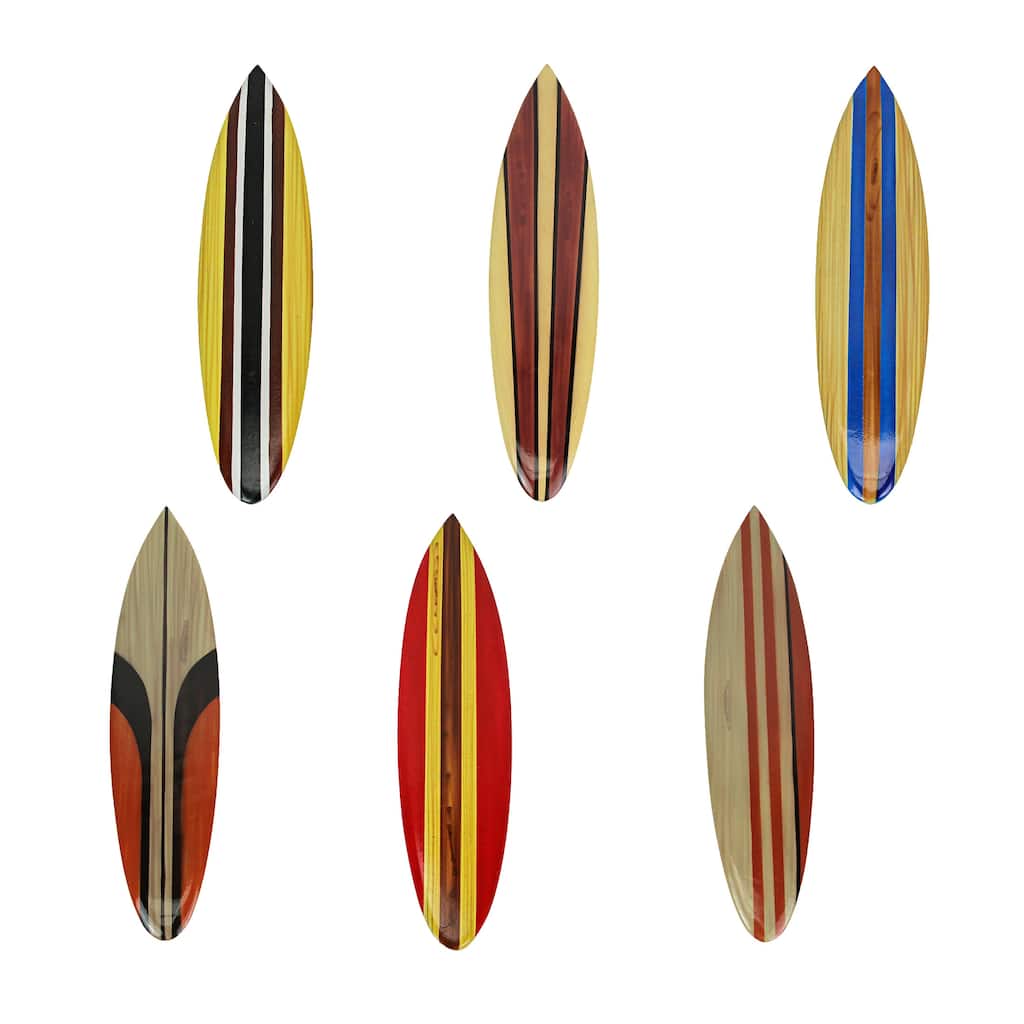 Set Of 6 Handcrafted Wood Surfboard Wall Sculptures Beach-Themed Home