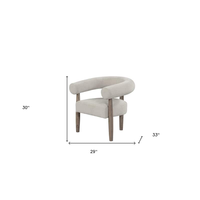 HomeRoots 29" Cream and Light Brown Fabric And Wood Curved Arm Chair - 29 in. x 30 in. x 33 in.