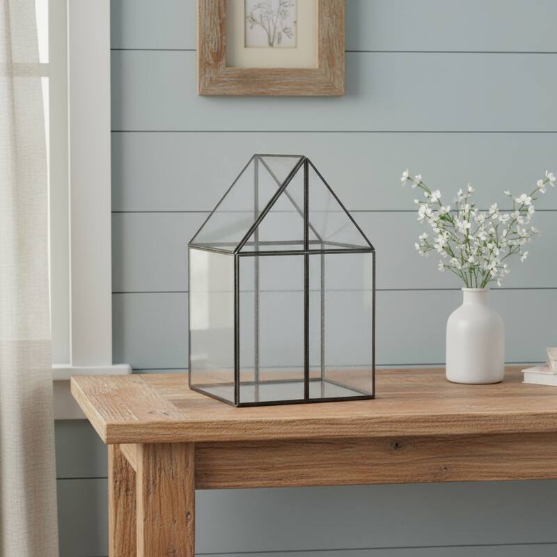 HomeRoots Clear Glass and Metal Terrarium Box