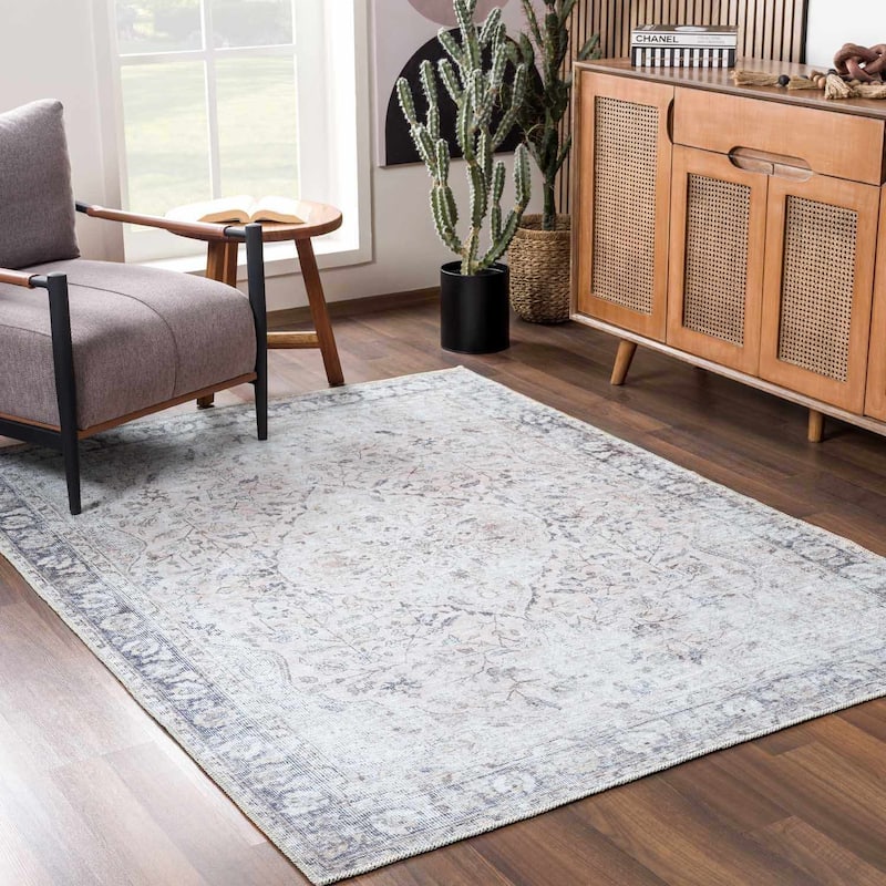 Hauteloom Barny Traditional Oriental Machine Washable Area Rug - 7'10" x 10'2" - Grey, Pink / Haile