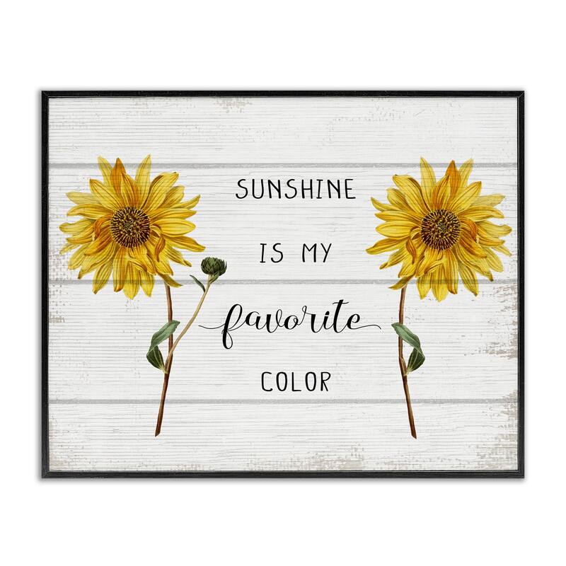 Stupell Sunshine is My Favorite Color with Sunflower Accents Framed Giclee Texturized Art by Daphne Polselli - 16 x 20 - Black