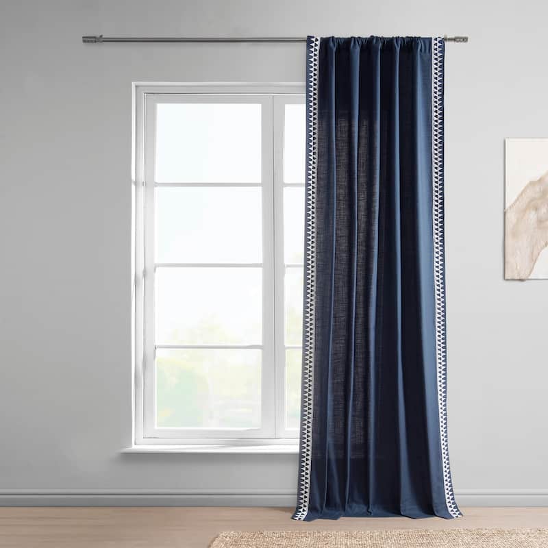 Exclusive Fabrics Bordered Textured Cotton Curtains For Bedroom & Living Room Curtains - Single Panel Drapes