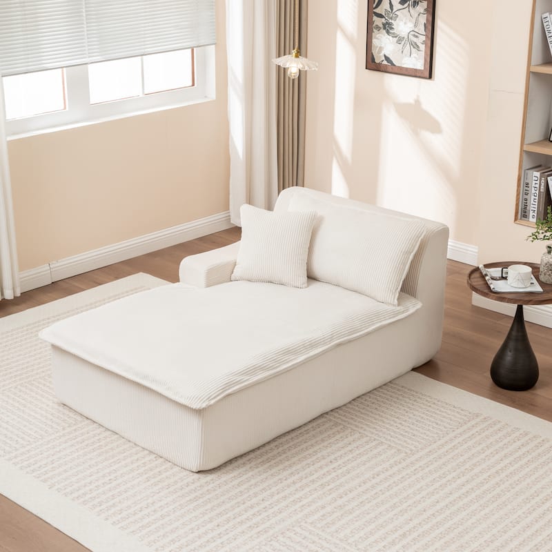 Oversized Chaise Lounge Chair, Upholstered Sofa Bed for Living Room, Corduroy Sleeper Couch Comfy Recliner Bedroom Reading Seat