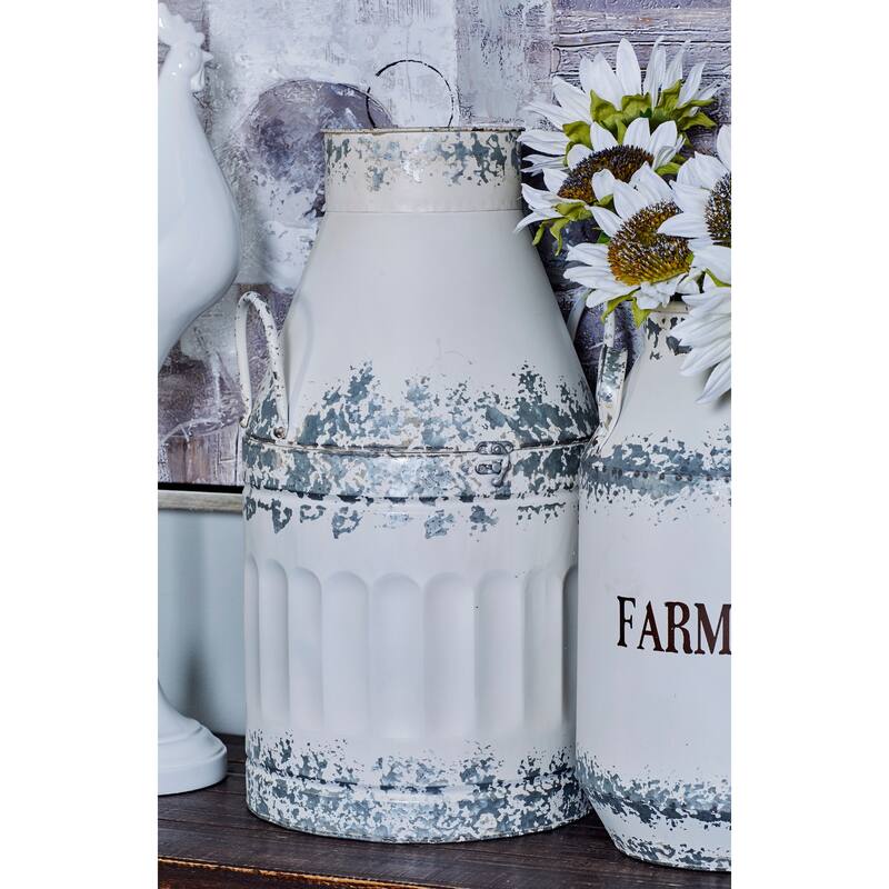 White Metal Decorative Vase (Set of 2) - 11 x 20 and 7 x 15
