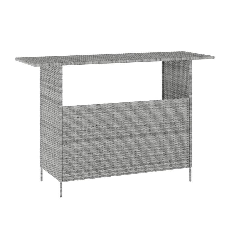 Indoor/Outdoor Wicker Rattan Patio Bar Counter Table with Two Shelves