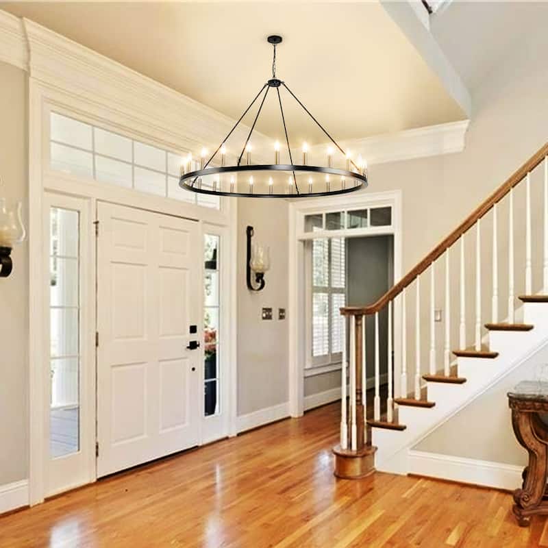 24-Light Modern Farmhouse Light Wagon Wheel Chandelier 54 Inch.