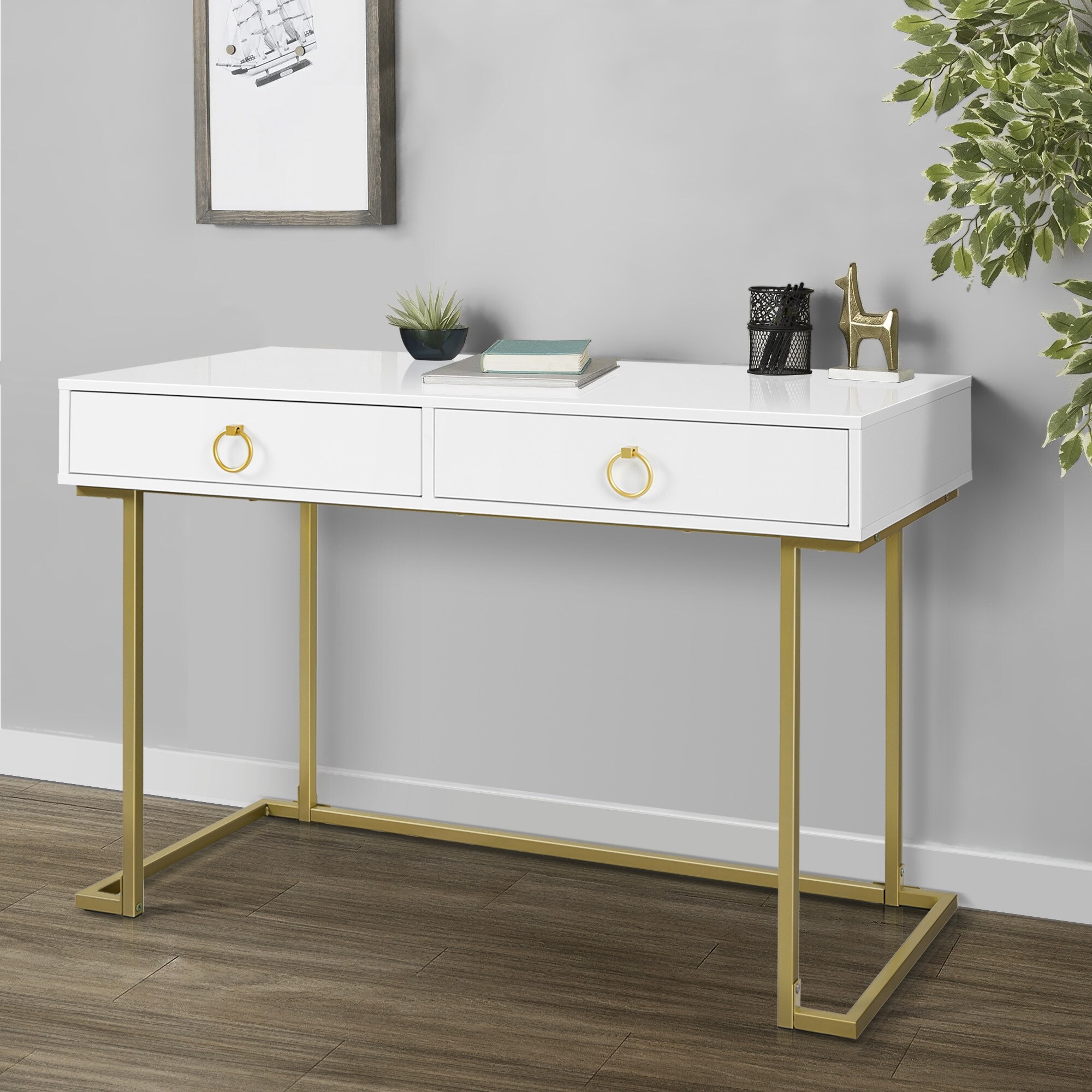 Shop Belleze Home Office Two Drawers Computer Desk Vanity Table
