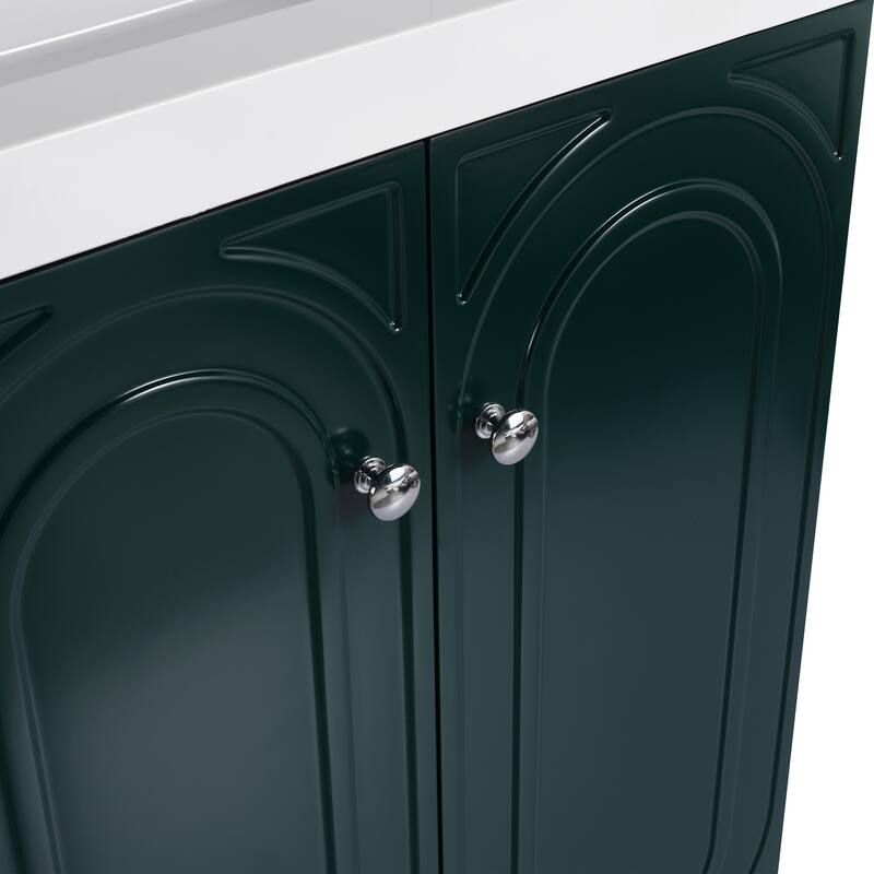 36" Freestanding Bathroom Vanity with Soft-Close Doors, Adjustable Storage Shelves, and 3 Metal Handle Options