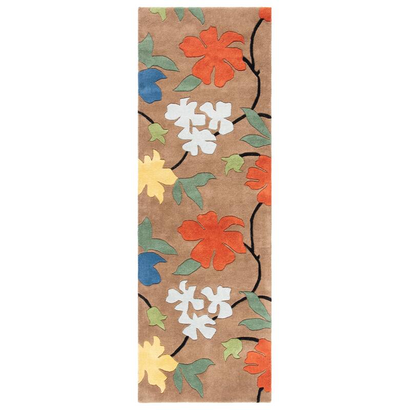 SAFAVIEH Handmade Soho Maegan Floral N.Z. Wool Rug - 2'6" x 8' Runner - Brown/Multi